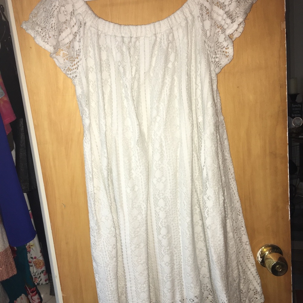Off the shoulder lace mini swing dress
